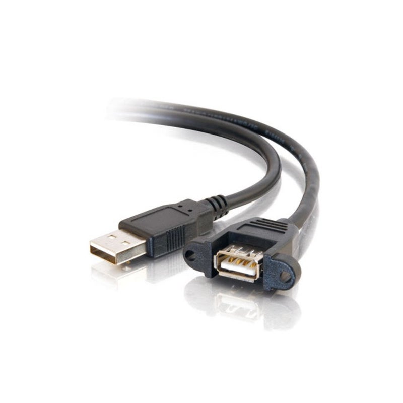 C2G USB Cable, USB Panel Mount, USB 2.0 Cable, USB A to A Cable, 3 Feet (0.91 Meters), Black, Cables to Go 28064 - Image 1